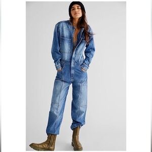 BNWT We The Free Free People Night Moves Denim Utility Jumpsuit Long Sleeve M